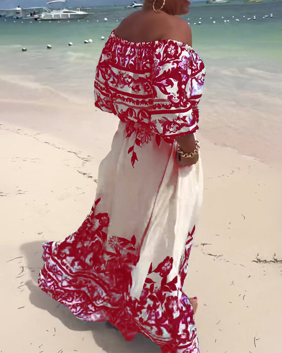 Jurk Off-Shoulder Gedrukt Resort