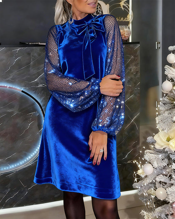 Elegante Jurk Met Lantaarnmouwen En Patchwork