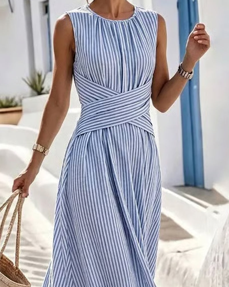 Jurk Streep Twist Taille Mouwloos Maxi