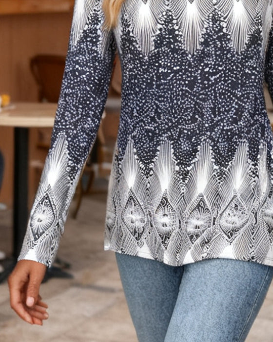 Top Lange Mouw Crewneck Gedrukt Slim Fit