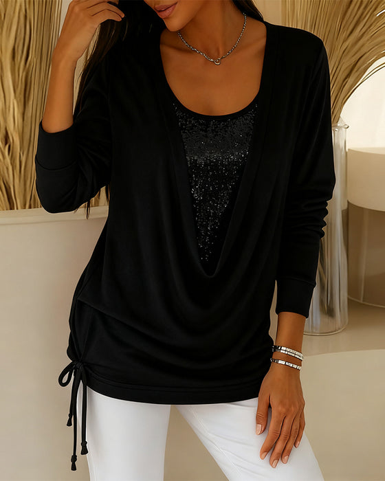 Pailletten Top Met Contrasterende Kleuren In Tweedelig Look