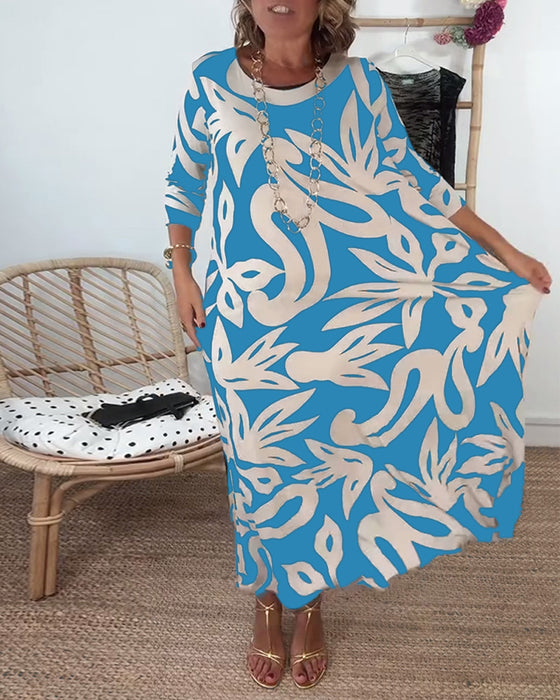 Jurk Met Ronde Hals En Lange Mouwen Met Print