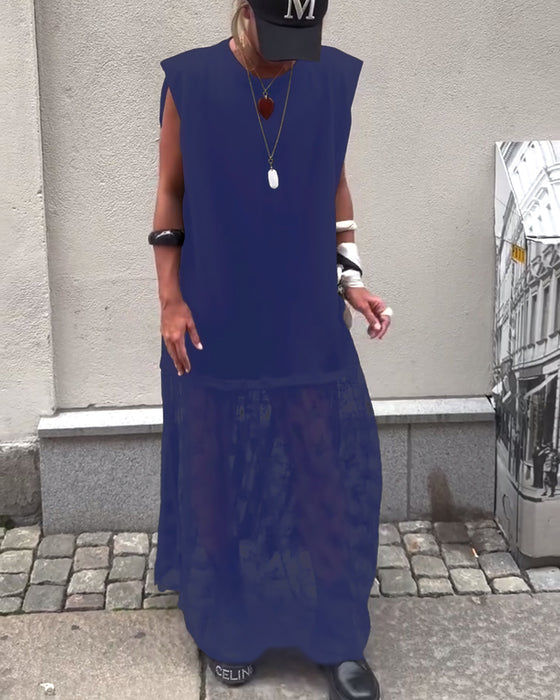 Mouwlose Mesh Patchwork Jurk