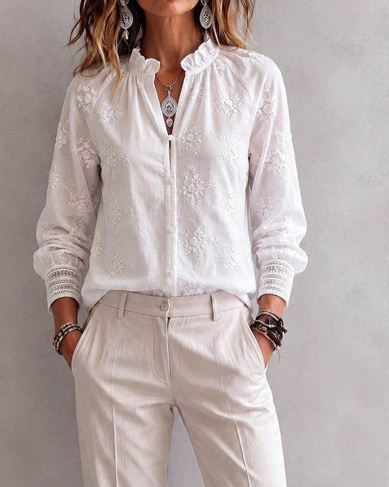 Blouse Ruffle Rand Mandarin Kraag
