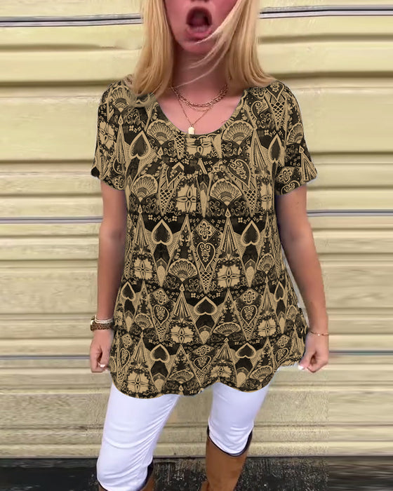 T-shirt casual retro ronde hals bedrukt