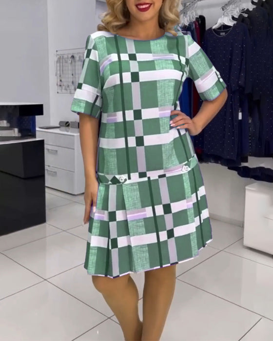 Jurk met ronde hals en plaid