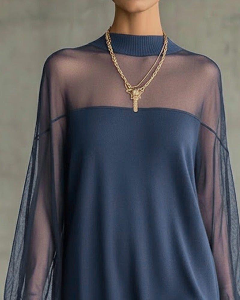 Jurk Lantaarnmouw Effen Kleur Patchwork