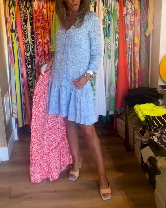 Jurk met V-hals en bloemmotief