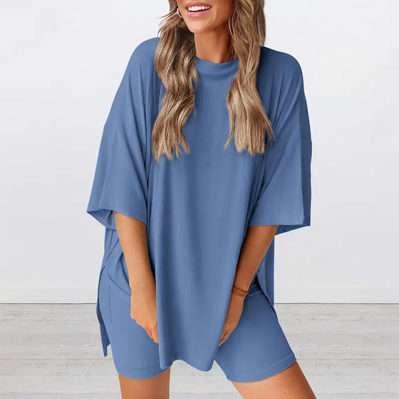 Casual Set Met Effen Kleur En Losse Pasvorm