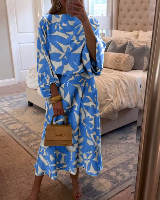 Set Jurk Casual Bedrukt Lantaarnmouwen Temperament