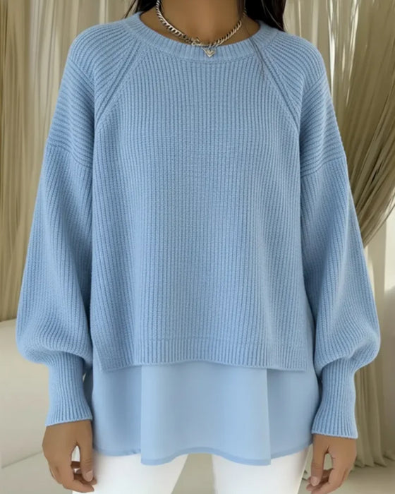 Wijdvallende Trui In Patchwork En Effen Kleur