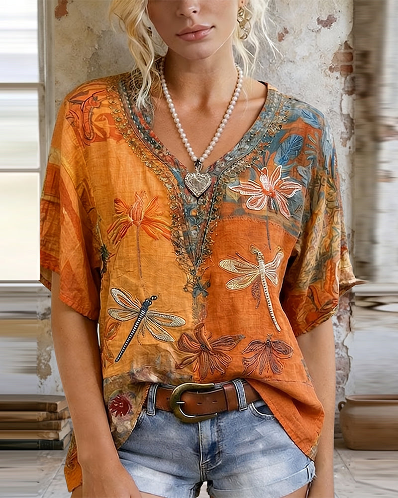 Blouse Vintage Libellenprint Casual