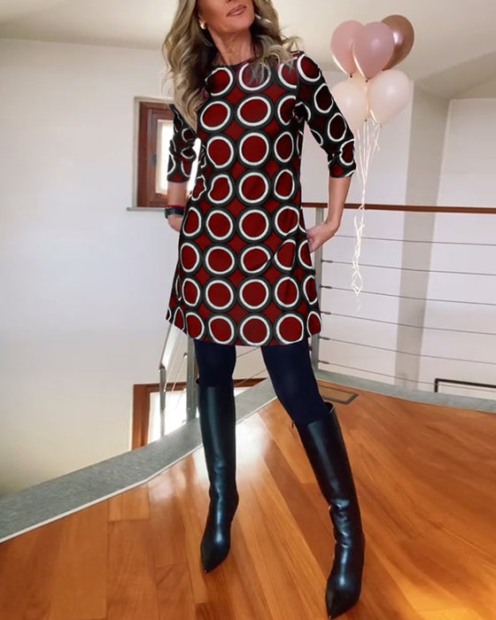 Ronde hals cirkel print casual jurk