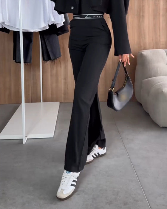 Casual effen kleur rechte broek met rits en zak