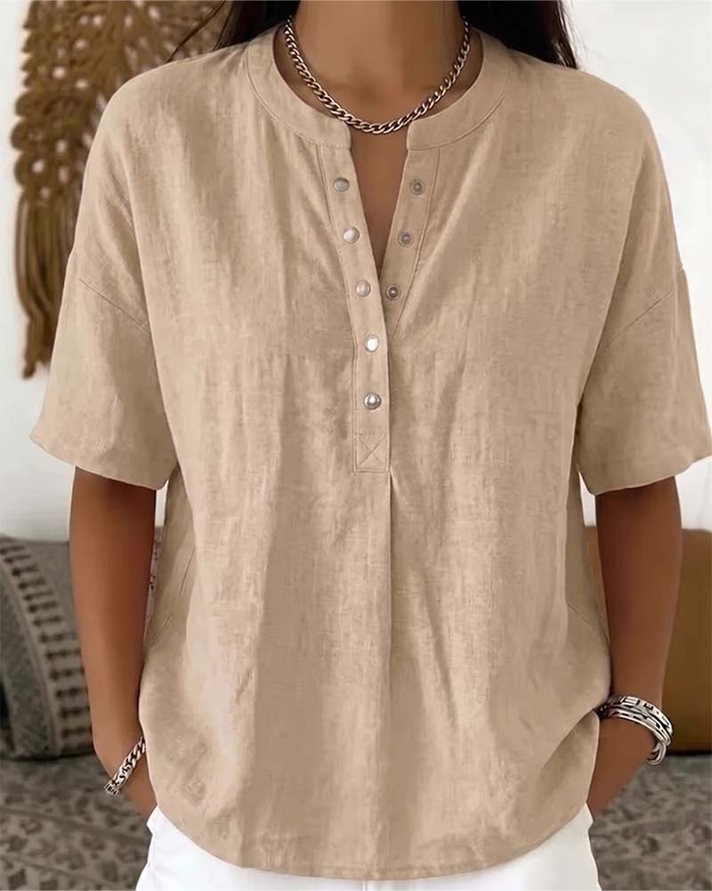 Blouse Effen Kleur Casual Kort Mouw