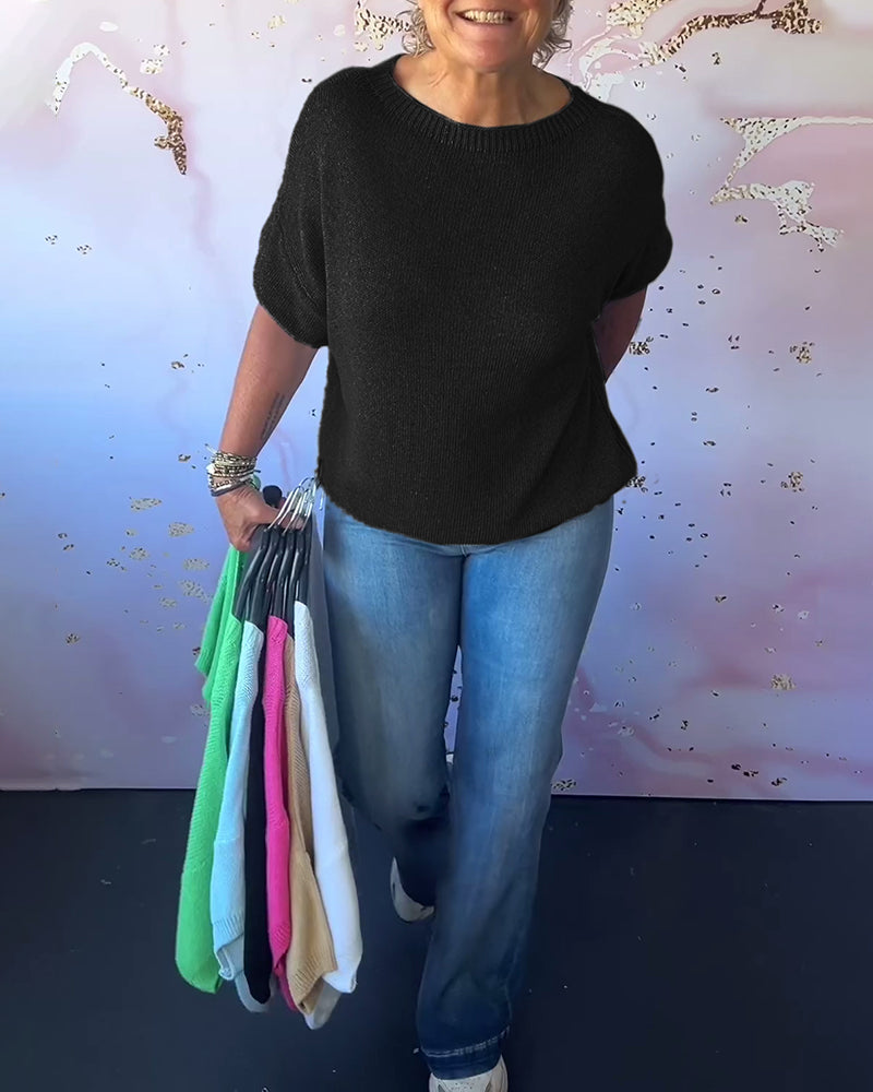 Casual losse pullover met effen kleur en ronde hals