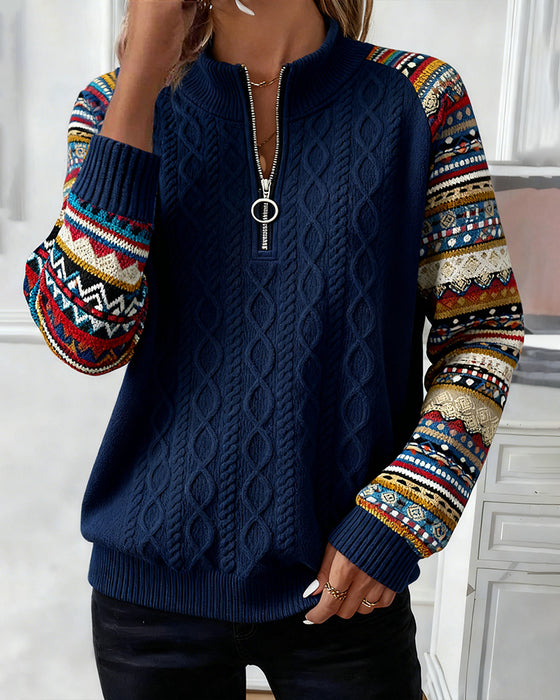 Sweatshirt Met Halve Rits En Colorblocking