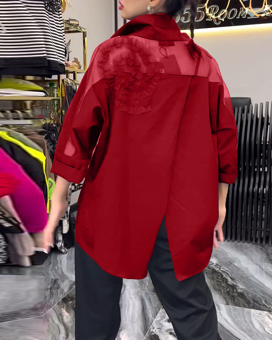 Revers kanten patchwork bloemenblouse