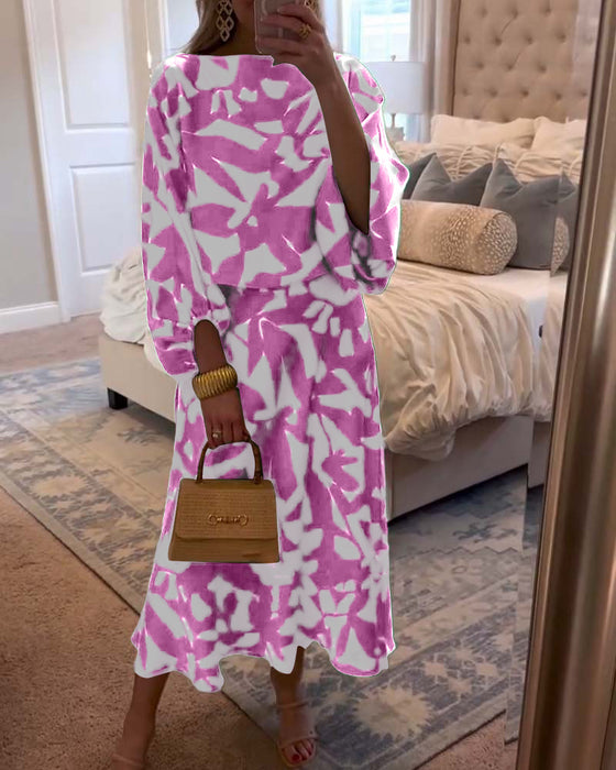 Set Jurk Casual Bedrukt Lantaarnmouwen Temperament