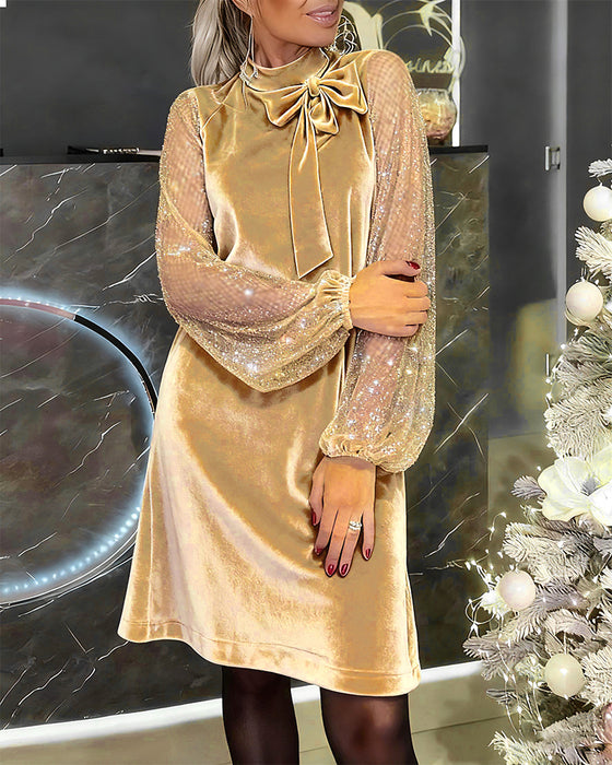 Elegante Jurk Met Lantaarnmouwen En Patchwork