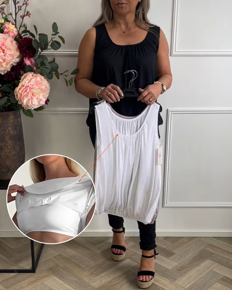 Tanktop Mouwloos Effen Geplooid