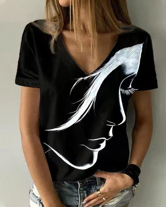 T-shirt met V-hals en figuurprint