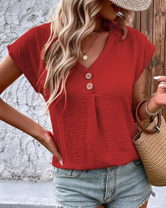 T-shirt met korte mouwen en V-hals