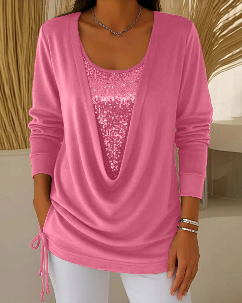 Pailletten Top Met Contrasterende Kleuren In Tweedelig Look