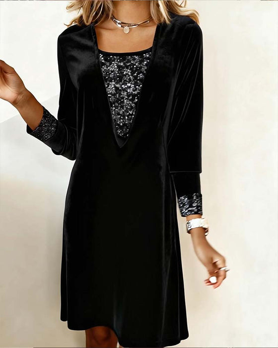 Jurk Elegant Pailletten Patchwork