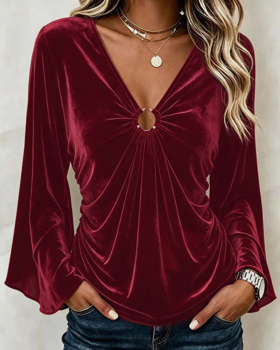 Blouse Fluweel V-Hals O-Ring Twist Klokmouw