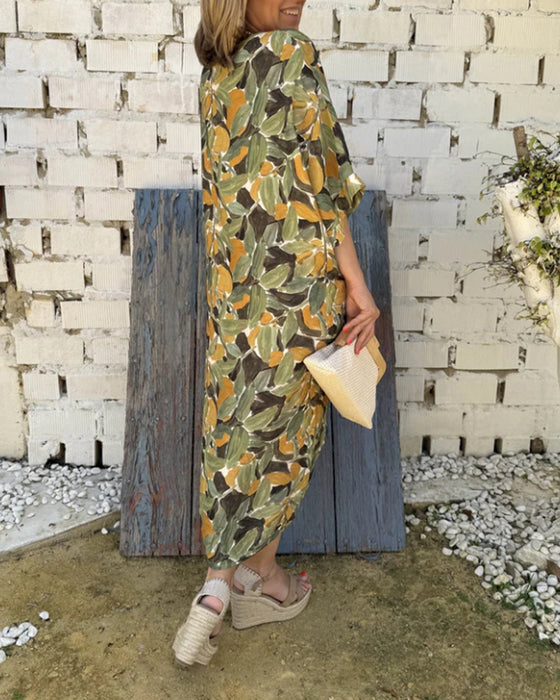 Jurk Met V-Hals En Gedraaid Printontwerp