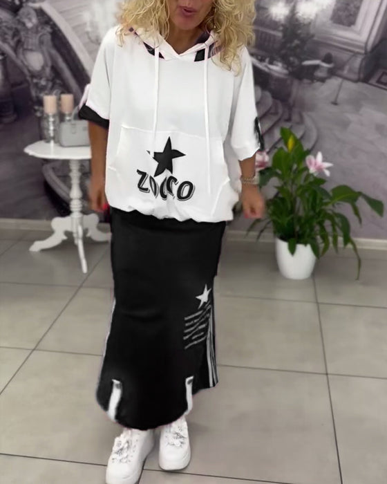 Set Met Capuchon Trekkoord Bedrukte Rok