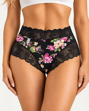 Slips 3-Pack Hoge Taille Bloemig Print Kant Rand