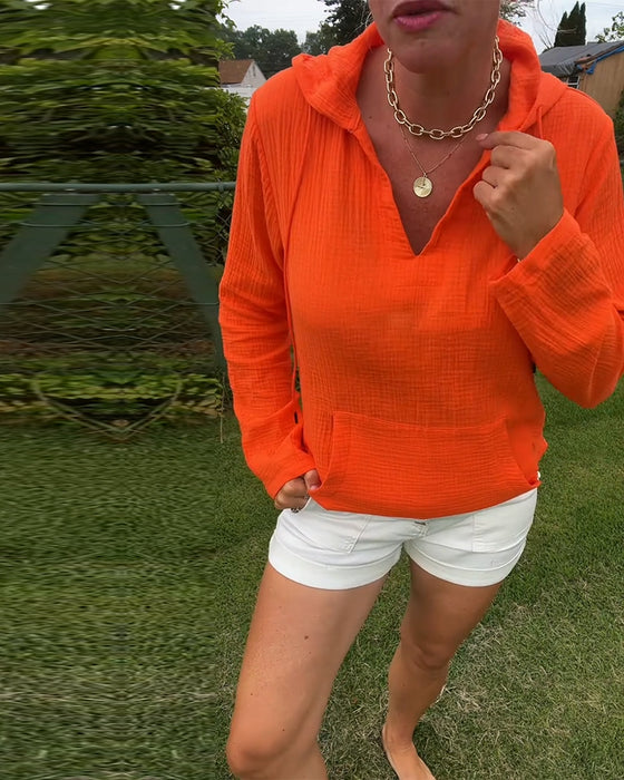 Blouse Effen Kleur Met Zak Mode