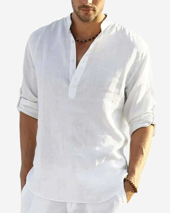 Herenoverhemd van katoen en linnen