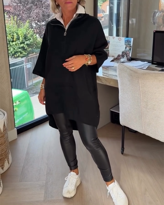 Pullover Opstaande Kraag Halve Rits Los