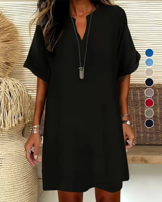 Jurk V-Hals Korte Mouw Effen Sheath