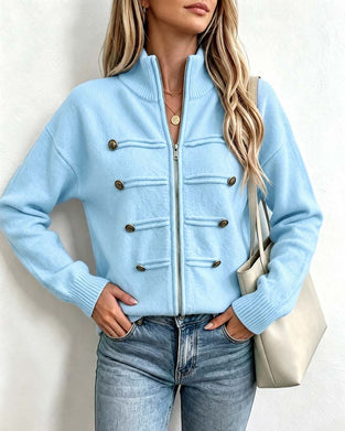 Cardigan Mandarin Kraag Mode Rits Gebreid