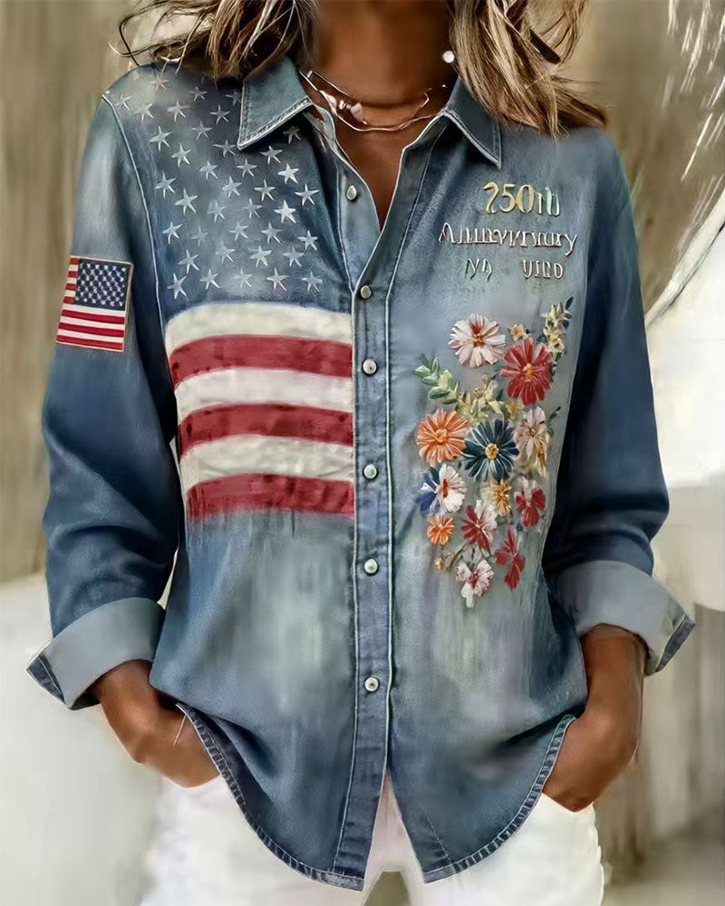 Overhemd Omslagkraag Print Borduurwerk