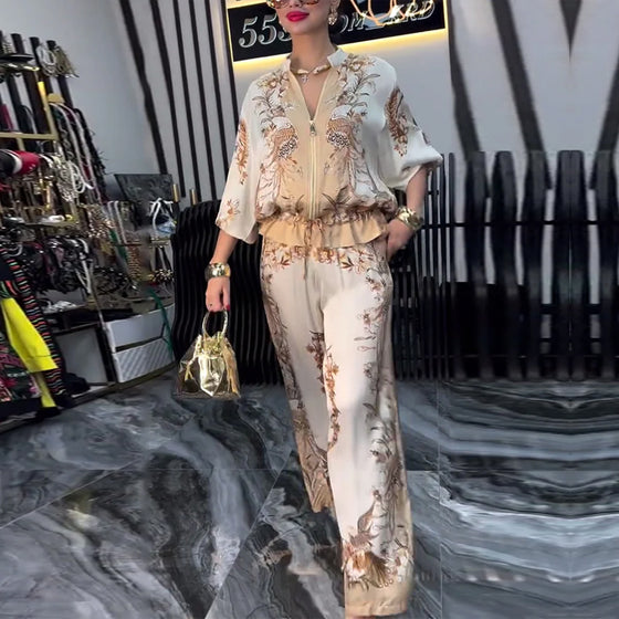 Wijd-Pijpen Pak Temperament Staande Kraag Rits