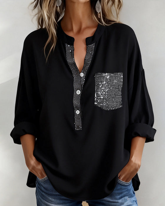 Casual Top Pailletten Patchwork Losvallend