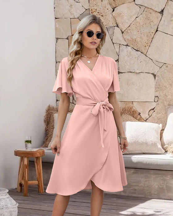 V-hals hals taille klok mouw jurk