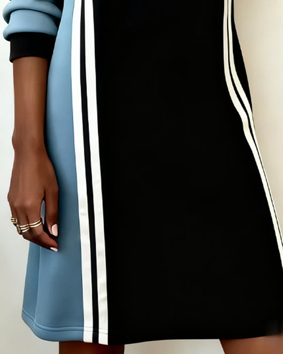 Jurk Lange Mouwen Kleurblok Ronde Hals Rechte