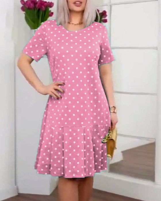 Casual jurk met stippenprint en korte mouwen