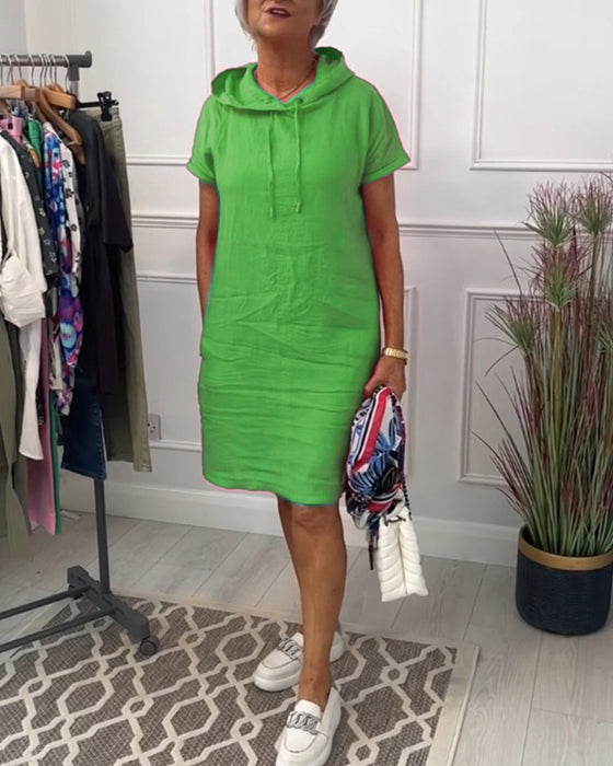 Casual jurk met korte mouwen en capuchon