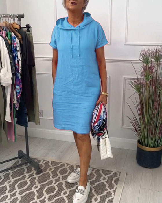 Casual jurk met korte mouwen en capuchon