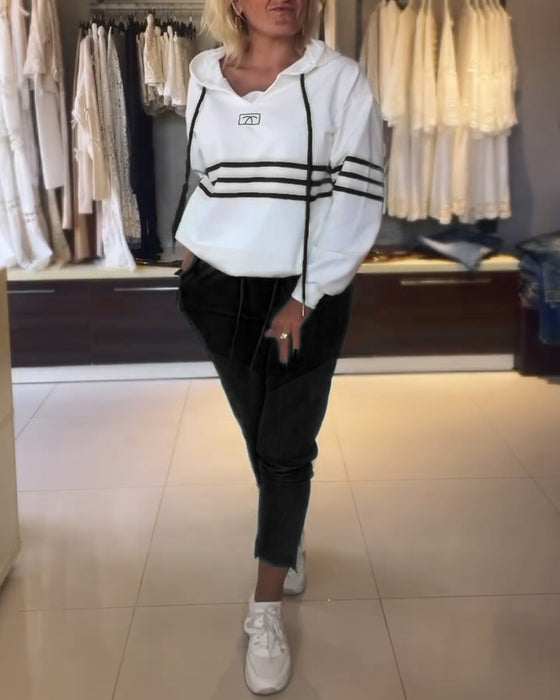 Casual hooded sweatshirt set met gestreepte print