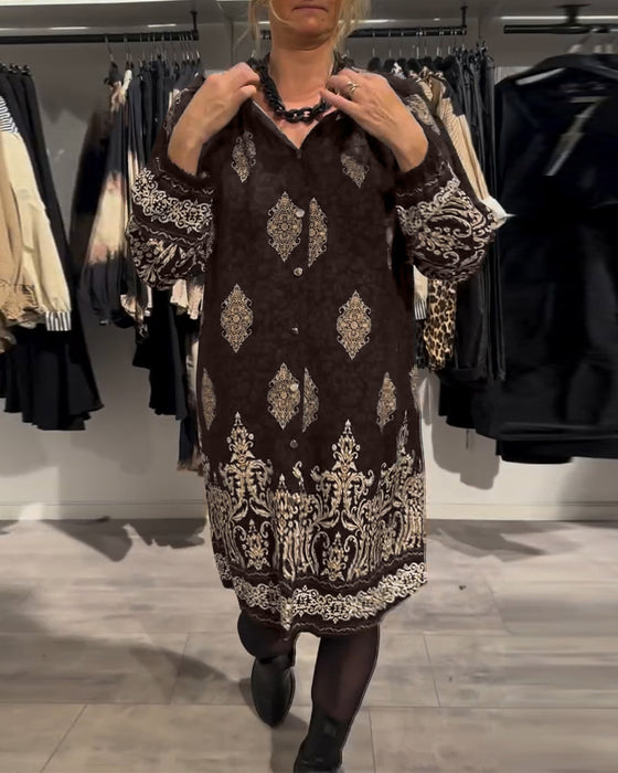 Vintage printjurk met revers en knoopjes