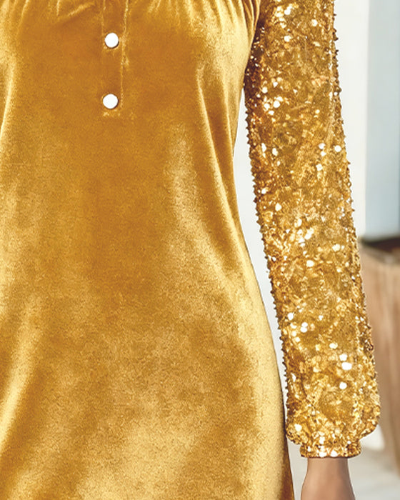 Paillettenfluwelen Patchworkjurk