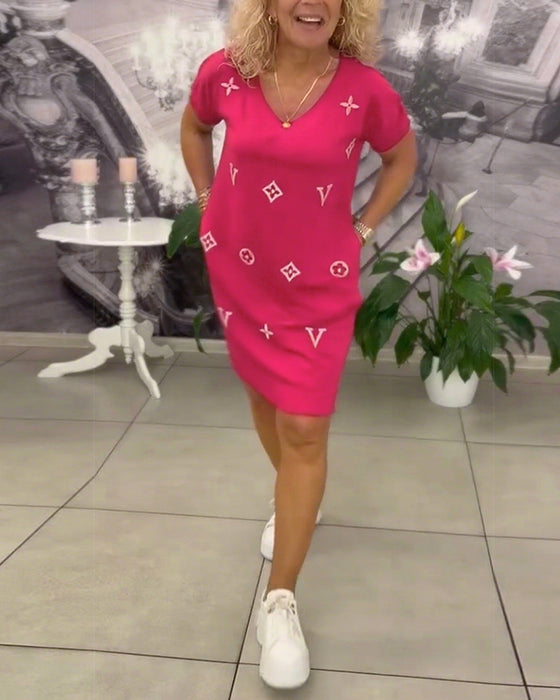 Jurk Mode V-Hals Korte Mouwen